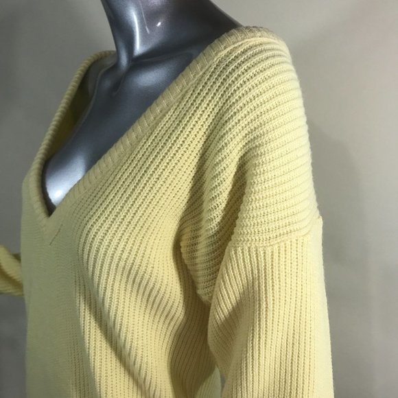 Vintage Women's Medium Large Yellow V Neck Sweater Dress - Picture 6 of 13